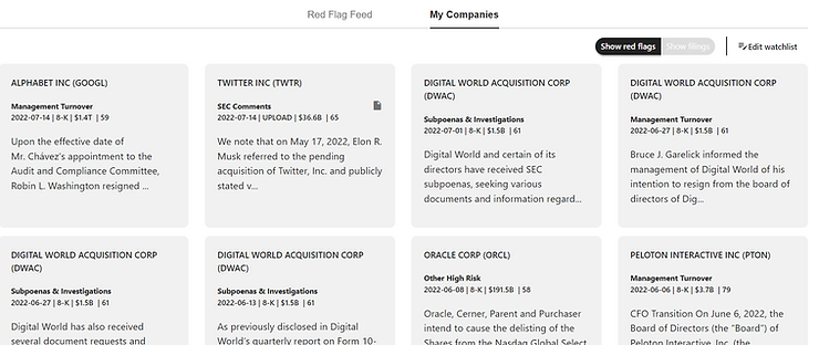 high impact news and filing feeds