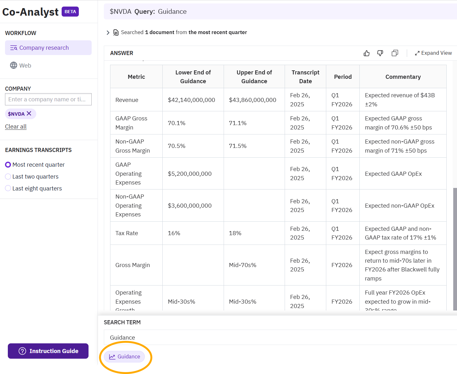 NVIDIA Q1 2026 guidance using the Co-Analyst