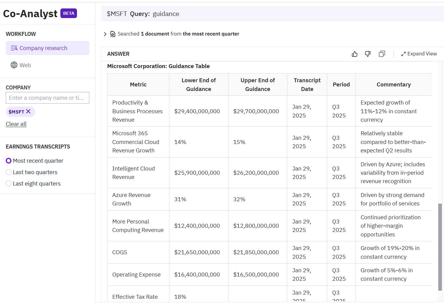 Microsoft Q3 2025 guidance