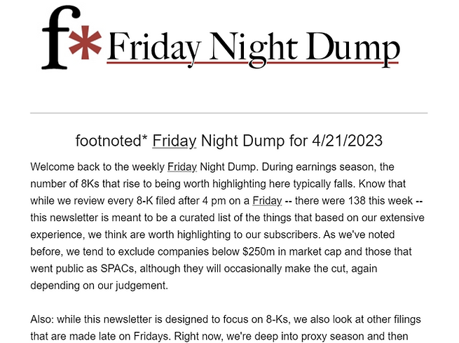 Footnoted Friday night dump newsletter